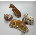 Four Royal Crown Derby paperweights, 'Leopardess', limited edition number 645/950, 'The Leopard