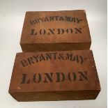 Two interesting blocks of cross-cut Spruce pine, each printed to one face 'Bryant & May, London,'