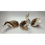 Three Royal Crown Derby paperweights, 'Imari Hare', limited edition number 90/500, 'Old Imari