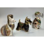 Three Royal Crown Derby paperweights, 'Harrods Scottish Terrier', limited edition number 318/500, '