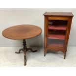 A small Edwardian walnut glazed display cabinet with two internal shelves, raised on stile supports,