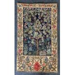 A large William Morris style 'Tree of Life' hand stitched tapestry with central panel of birds