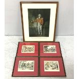 Four various colour engravings after John Leech, all mounted, glazed and framed, together with a