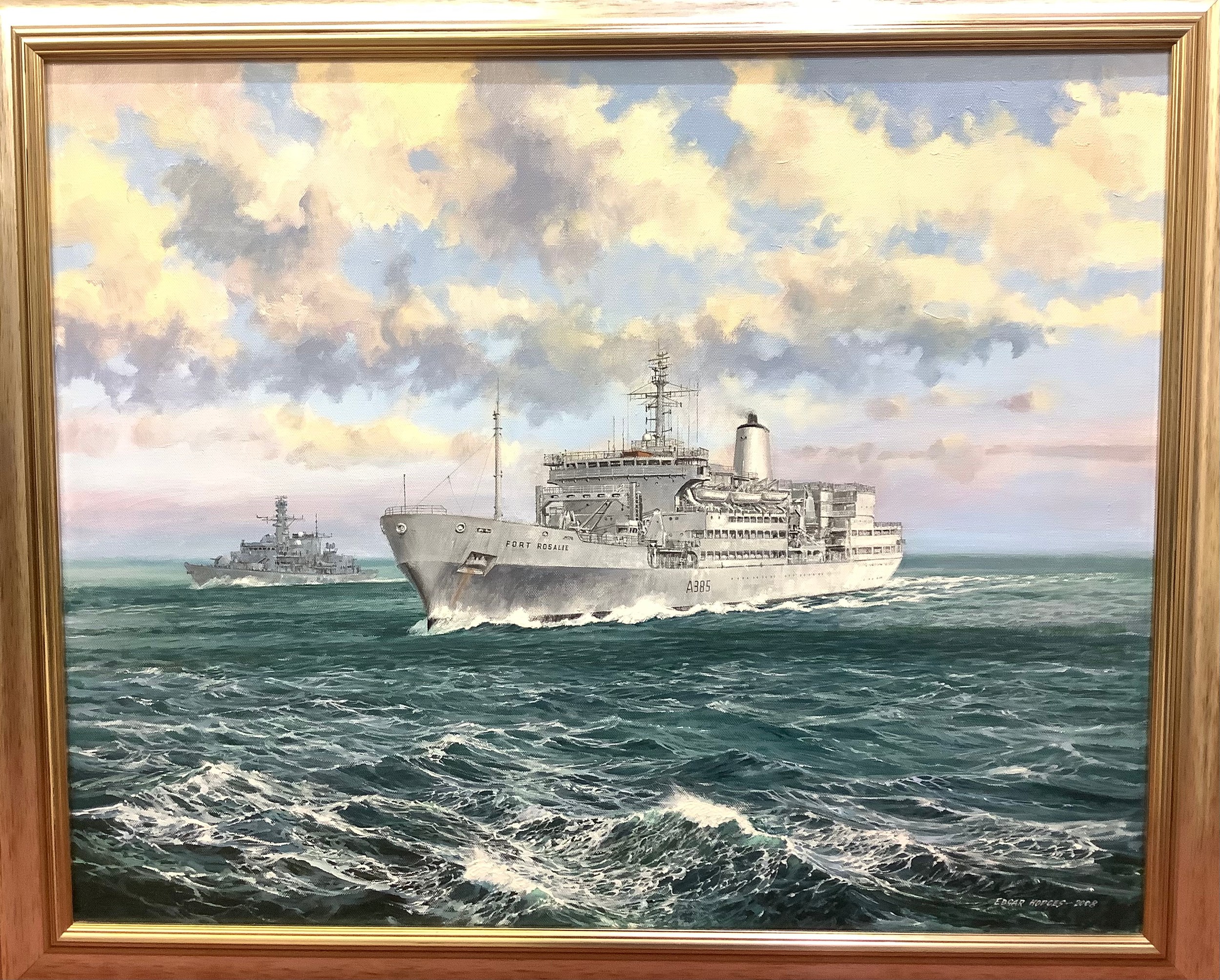 Edgar Albert Hodges (b.1928) RFA Fort Rosalie A385 Fleet Replenishment Ship in open waters, with