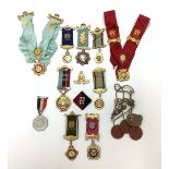 A collection of assorted The Royal Antediluvian Order of Buffaloes jewels including four silver gilt