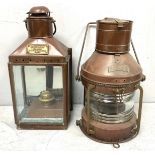 A ship's copper and brass paraffin Cabin Light, with cast brass plaque, 'Cabin Light, No.4764, Great