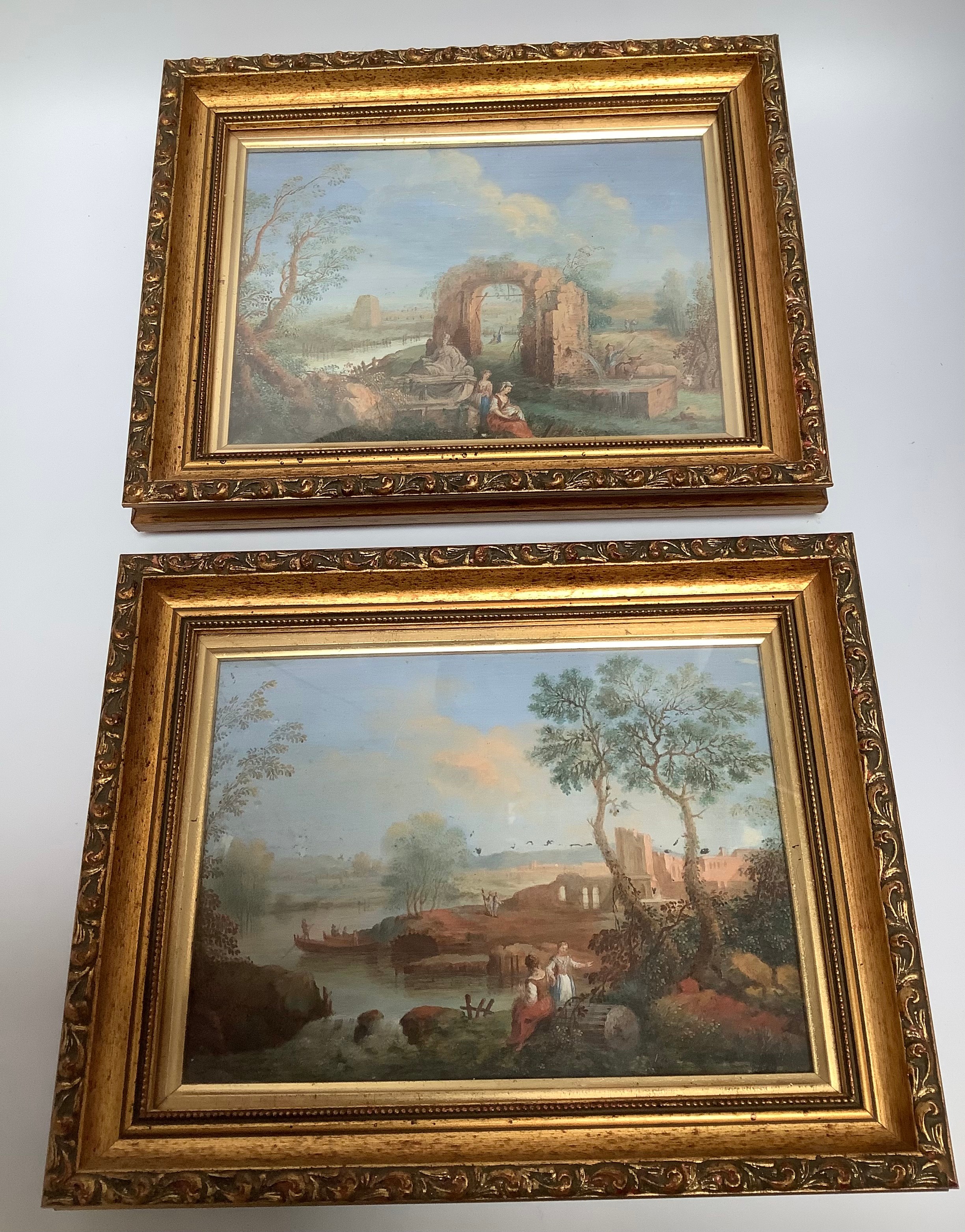 19th Century Neapolitan School. A pair of Intalianate 'Grand Tour' landscapes with female figures