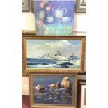 Seascape study with HMS Antelope Type 21 frigate, HMS Sheffield Type 42 and HMS Ardent Type 21