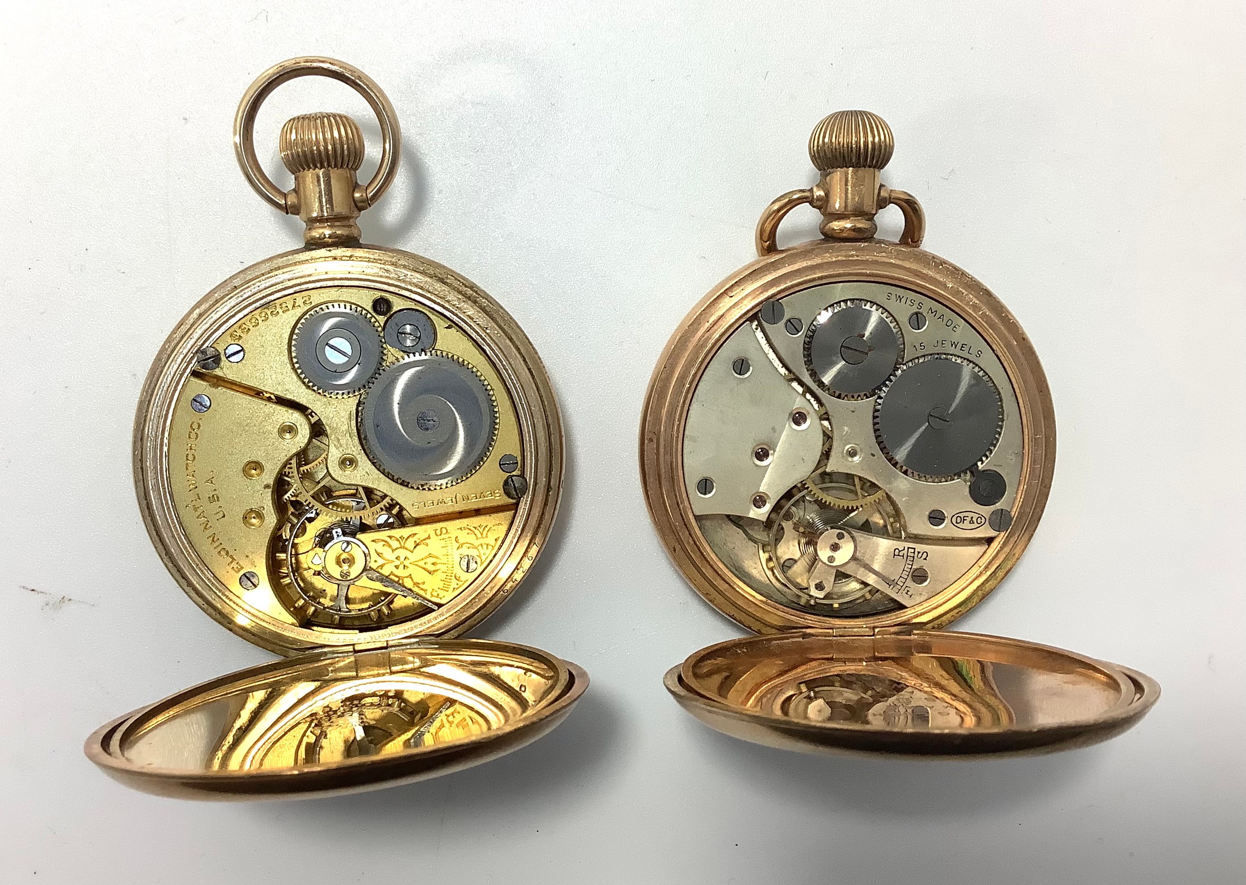 Four assorted yellow metal cased pocket watches comprising a full-hunter, with white enamel dial, - Image 3 of 3