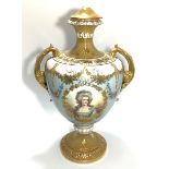 A Royal Bonn Germany two-handled baluster vase, with ornately gilded and floral decoration, one side