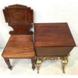 A 19th century brass fireside trivet, together with a 19th century mahogany hall chair and a stained