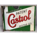 An original enamelled double sided motor advertising sign, Wakefield Patent Castrol Motor Oil with