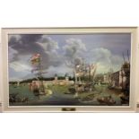 Maritime study entitled 'The Visit of King George III at Deptford', signed, 'Harry Bish', oil on