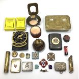 WW1 brass, copper and iron artillery nose Fuze (1916), a Princess Mary Xmas tin and a Henriette