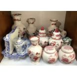 A collection of assorted Masons Ironstone ceramics comprising vases, ginger jar and covers,