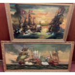 Two large depictions of The Battle of Trafalgar, one signed 'J. R. Salip', the other 'J