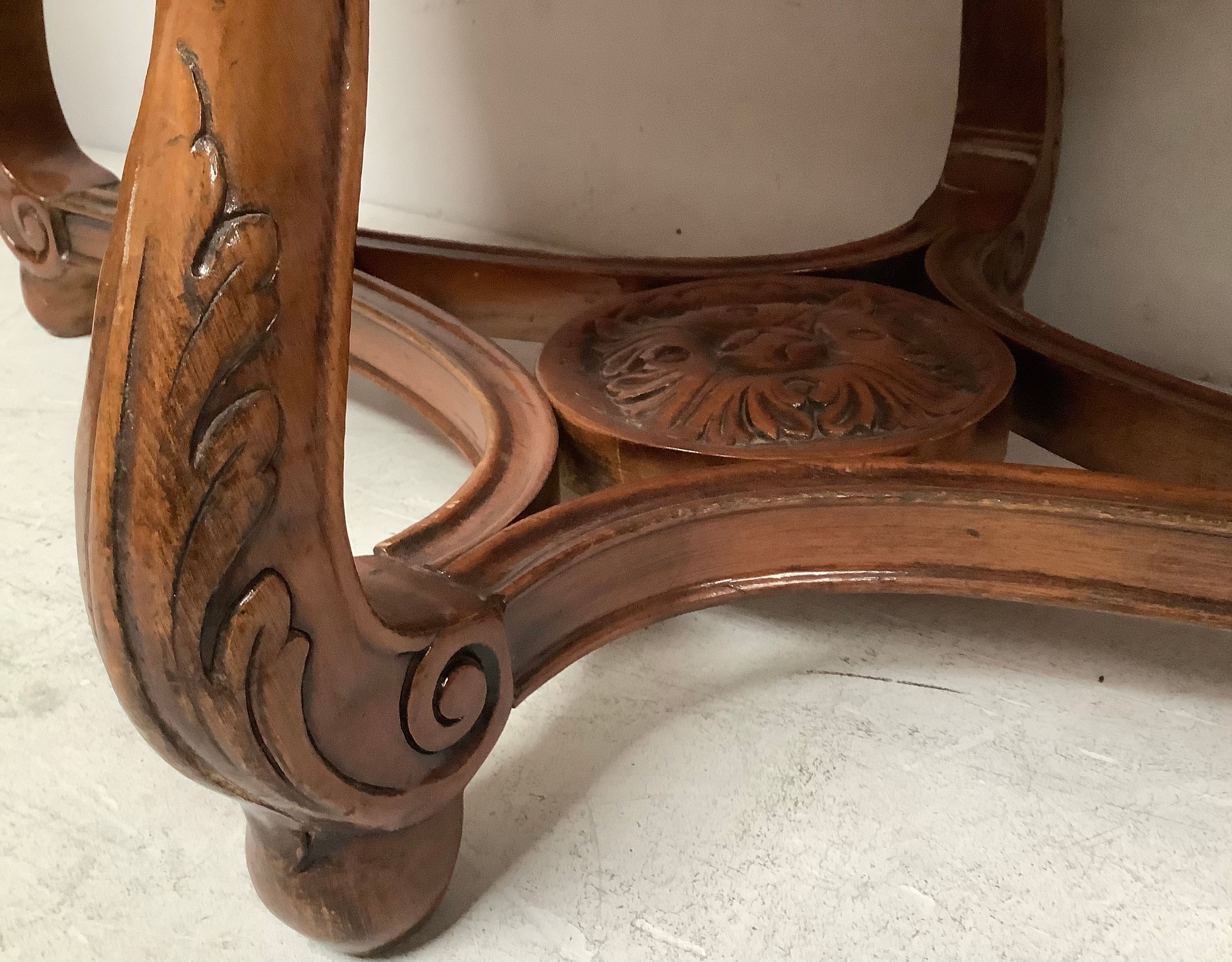 A pair of heavy oval salmon pink marble topped coffee tables, (From 'The Queen's Hotel, Southsea), - Image 6 of 7