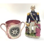A Staffordshire pottery figure of General Napier, together with a Sunderland Lustre pottery two-