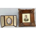 19th School. An oval half-length portrait miniature of a Dutch girl, indistinctly signed, oil on