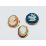 Three various 9ct gold cameo brooches, weighing a total of 14.3 grams.