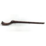 A 19th century Middle Eastern Matchlock Jezail (long musket), 43.5-inch steel barrel flared at