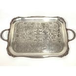 A two-handled silver-plated serving tray by Viners of Sheffield, of rectangular form, with