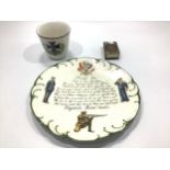 A WW1 Commemorative pottery plate produced for Elizabeth Muriel Cambie who 'For a Day of memory