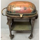 A large silver-plated copper 'bane-marie' serving trolley (From 'The Queen's Hotel, Southsea), the