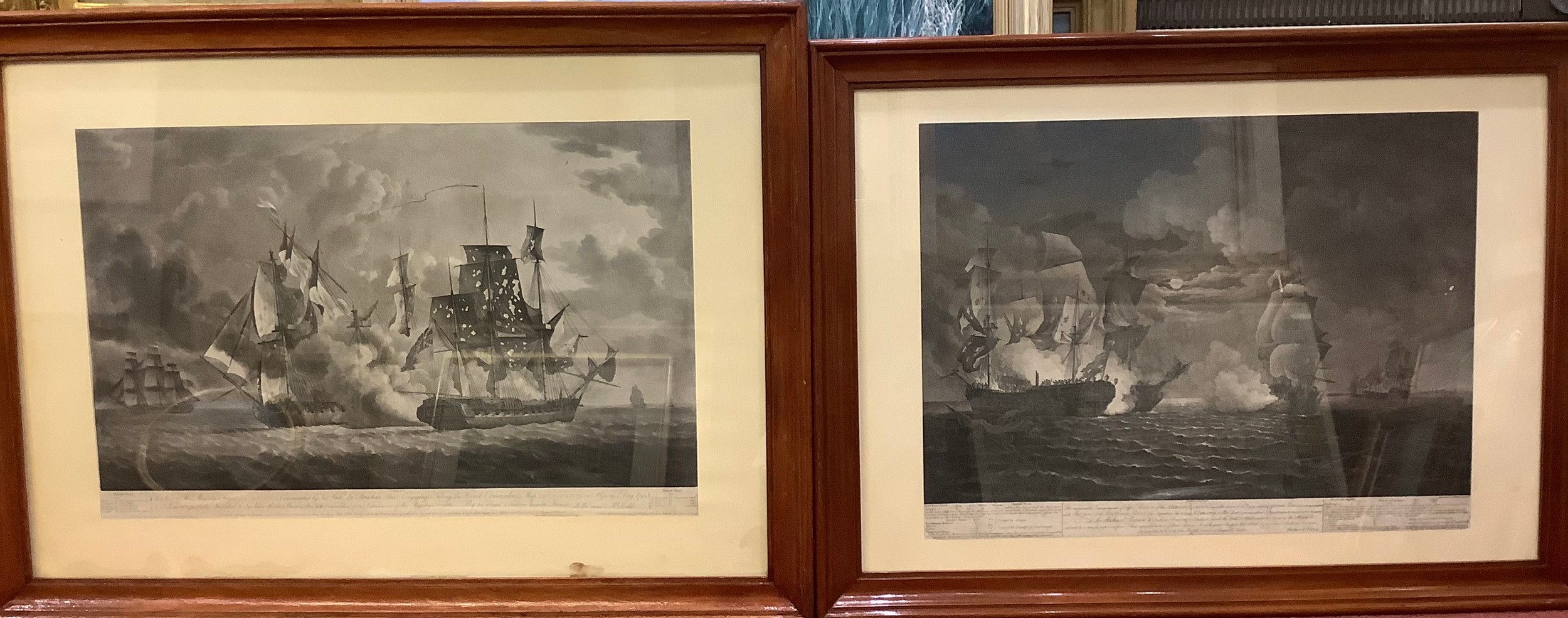 Two monochrome engravings, 'A memorable Engagement of Captn Pearson of the Serapis with Paul Jones