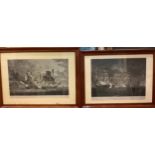 Two monochrome engravings, 'A memorable Engagement of Captn Pearson of the Serapis with Paul Jones