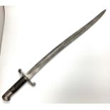 A British 1860 pattern sword bayonet with 57cm fullered yataghan shaped blade and chequered black