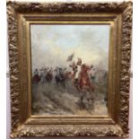 A 20th Century study depicting French cavaliers riding into battle, unsigned, oil on canvas, in