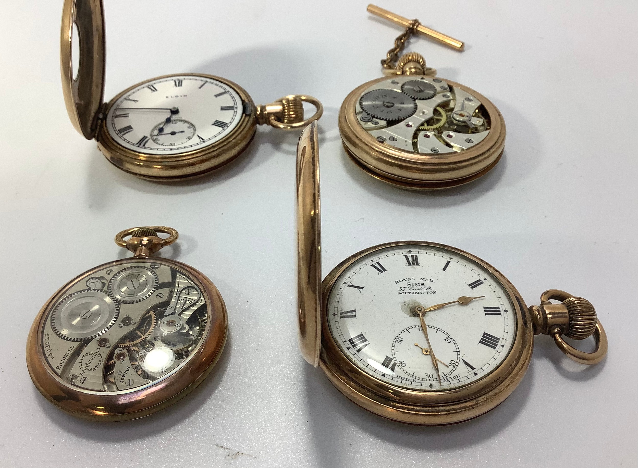 Four assorted yellow metal cased pocket watches comprising a full-hunter, with white enamel dial, - Image 2 of 3