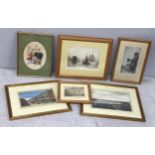 Six various prints including The Guildhall Guildford, Hamburg Harbour, A View of Ironmongers Hall in