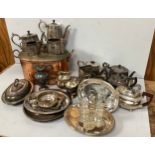 Two boxes of silver-plated wares including a four piece tea and coffee set by Castiglioni & Co, wine