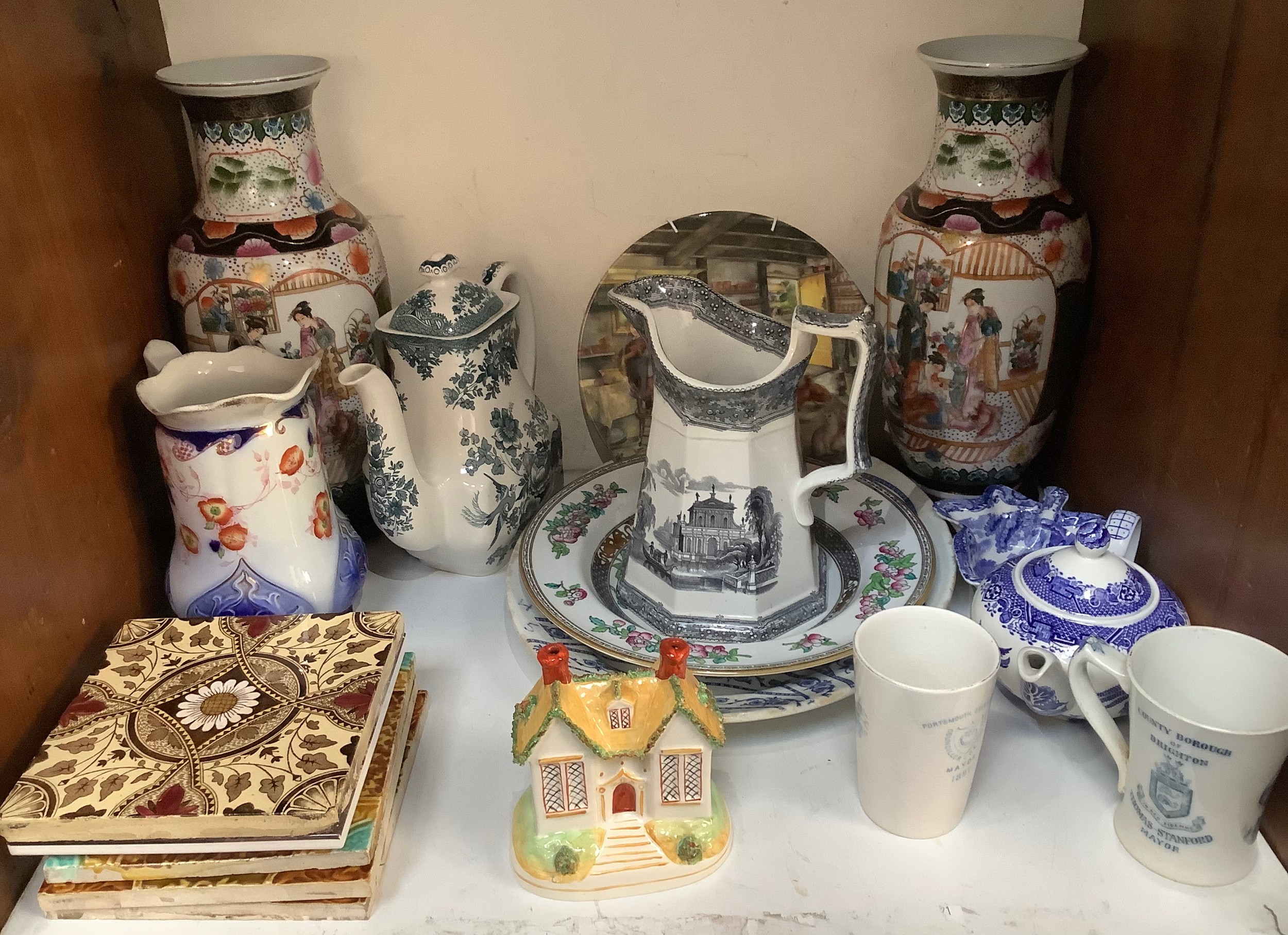 A collection of assorted mixed ceramics comprising a pair of 20th century Chinese baluster vases