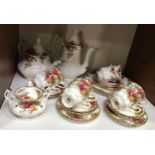 A Royal Albert Old Country Roses pattern part tea and coffee service comprising teapot, coffee
