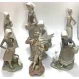 Six assorted Lladro porcelain figures, predominantly modelled as ladies with geese, one with a