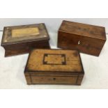 A Georgian mahogany rectangular tea caddy with octagonal brass inlaid cartouche to cover (lacking