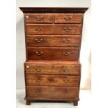 A Georgian mahogany chest on chest, the top with two short over three long graduated drawers,