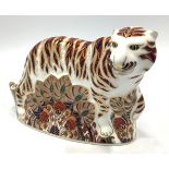 A Royal Crown Derby paperweight, 'Bengal Tiger', with printed marks to base and gold stopper, boxed,