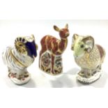 Three Royal Crown Derby paperweights, 'Sherwood Fawn', limited edition 268/495, with certificate, '