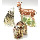 Three Royal Crown Derby paperweights, 'Fallow Deer', 'Wolf' and 'Old Imari Snake', all with