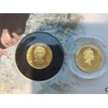 A Princess Diana gold coin cover and duplicate coin comprising 2x 1997 Cook Islands NZD $5 Dollar