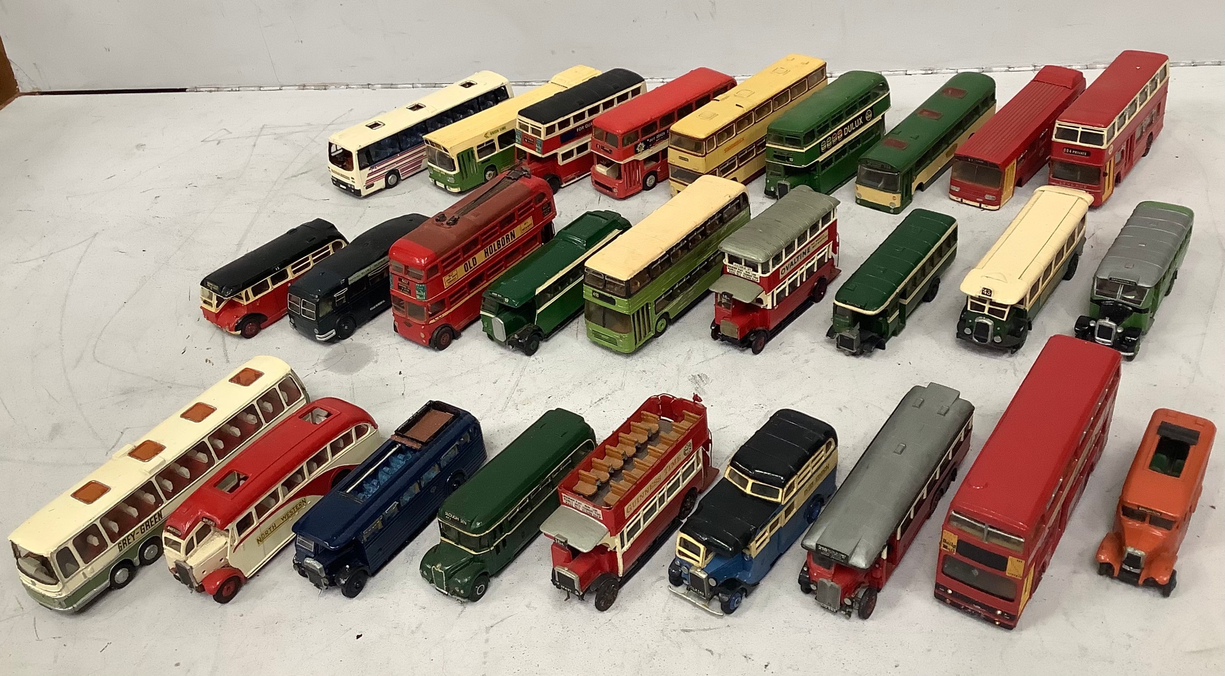 A collection of 57 unboxed buses, coaches and trams of varying condition from Varney and Pirate