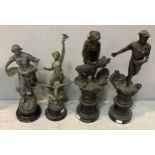 A pair of bronzed spelter figures of farm workers 'L'Agriculture', together with another spelter