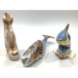 Three Royal Crown Derby paperweights comprising 'Oceanic Whale', 'Guppy Fish', limited edition 207/