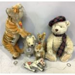 Five various Steiff collector's bears including a tiger, two foxes, a Collector's Club 2000 Spitz