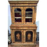 A good quality 19th century Dutch walnut and floral marquetry, bookcase, with high frieze and