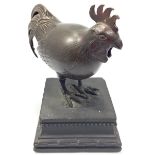 A cold painted and etched bronze figure of a plump cockerel, 15cm high, square pedestal base present